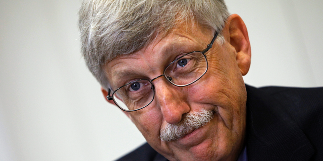 In this Aug. 17, 2009, file photo, Dr. Francis Collins, former director of the National Institutes of Health, speaks at NIH headquarters in Bethesda, Md.   