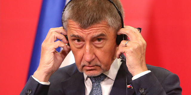 Czech Republic's Prime Minister Andrej Babis takes part in a news conference with North Macedonia's Prime Minister Zoran Zaev after their meeting at the government building in Skopje, North Macedonia, Tuesday, June 11, 2019. Prime Minister Babis arrived Tuesday in an one day official visit to North Macedonia. (AP Photo/Boris Grdanoski)