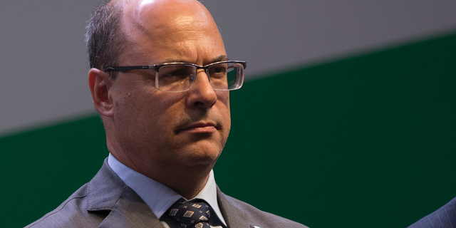 FILE - In this Jan. 3, 2019 file photo, Rio de Janeiro Gov. Wilson Witzel attends the swearing-in ceremony for the new president of state-run oil company Petrobras, Roberto Castello Branco, in Rio de Janeiro, Brazil. A human rights official and community activists are criticizing Witzel for saying on Friday, June 14, that a missile could be sent to “blow up” drug traffickers in a local slum. (AP Photo/Leo Correa, File)