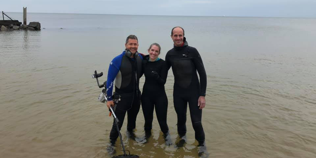 Fire chief Gagnon, left, met up with Zaworski and Myers to recover the ring on Sunday morning.