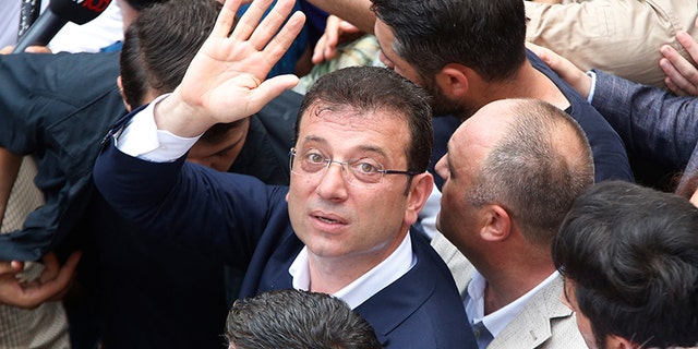 “Thank you, Istanbul,” Ekrem Imamoglu, 49, said to the tens of thousands of people who gathered to mark his victory after unofficial results showed he won a clear majority of the vote. (AP Photo/Lefteris Pitarakis)
