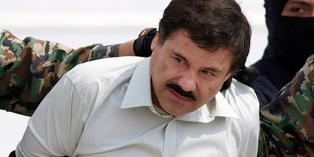 Joaquin "El Chapo" Guzman, the head of Mexico's Sinaloa Cartel, being escorted to a helicopter in Mexico City following his capture in the beach resort town of Mazatlan Feb. 22, 2014.