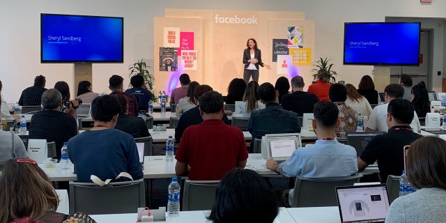 Sheryl Sandberg speaks at Facebook's International Media Day. (Brian Flood, Fox News)