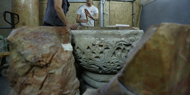 A baptismal font is discovered at the Church of the Nativity in Bethlehem, West Bank on June 22, 2019. Baptismal font at the Church of the Nativity, considered to be the birthplace of Jesus, is estimated to be from the 501-600 A.D.