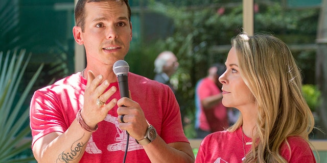 Granger Smith and Amber Smith visit Dell Children's Medical Center of Central Texas to present a donation in memory of their son, River Kelly Smith on June 25, 2019 in Austin, Texas.