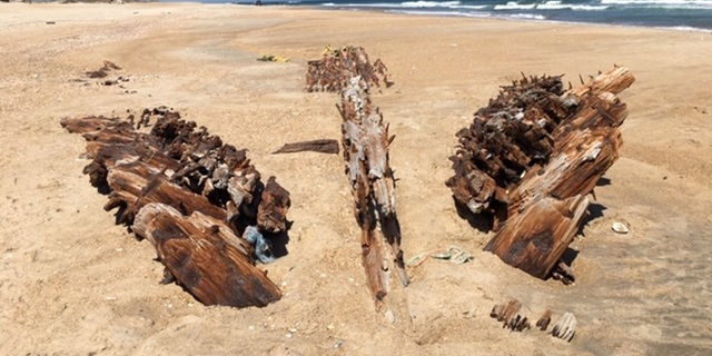The shipwreck revealed on Hatteras Island.
