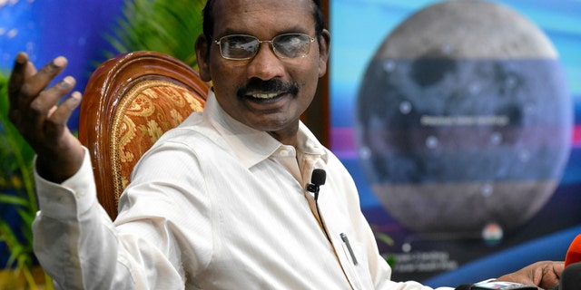 Indian space scientist and Chairman of the Indian Space Research Organization (ISRO), Kailasavadivoo Sivan, gestures as he speaks during a press conference at the ISRO headquarters Antariksh Bhavan in Bangalore on June 12, 2019.
