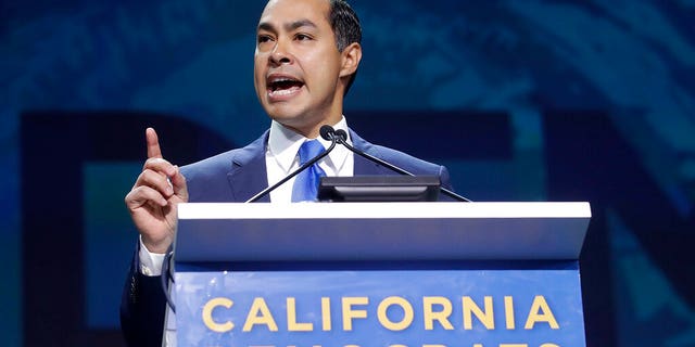 Democratic presidential candidate Julian Castro speaks during the 2019 California Democratic Party State Organizing Convention in San Francisco, Sunday, June 2, 2019. (AP Photo/Jeff Chiu)