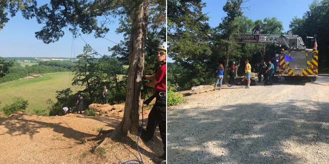 Firefighters and paramedics rescued a 17-year-old boy who fell 50 feet off a bluff in Cuivre River State Park Sunday morning.