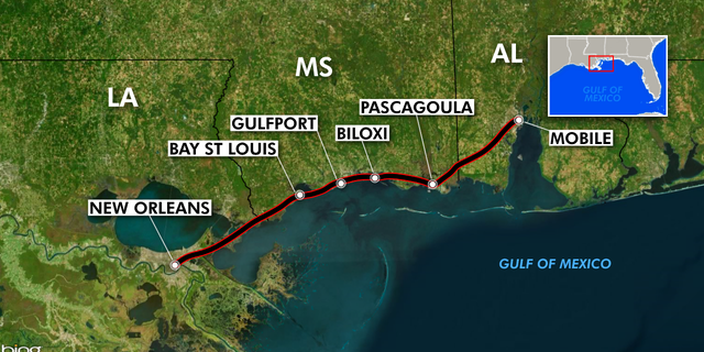 A map showing the all the stops that Amtrak's Gulf Coast line would serve. Local officials are hoping the rail line will help Gulf Coast city's benefit from New Orlean's tourism boom. (Fox News)