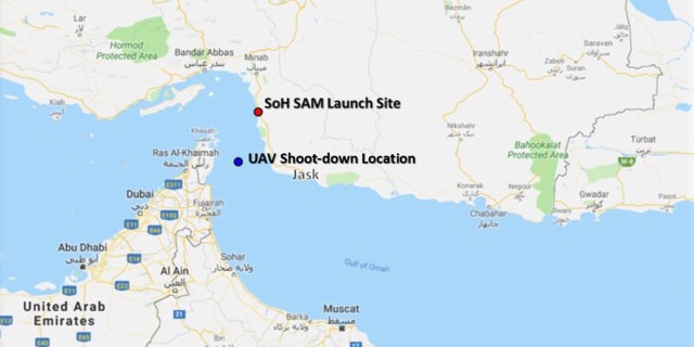 The location where the U.S. Navy RQ-4 was downed by a surface to air missile fired by Iran, according to U.S. military officials.