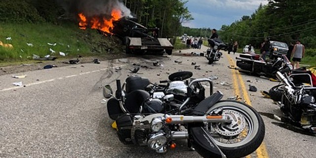 The cause of the deadly collision is not yet known. The pickup truck was on fire when emergency crews arrived.