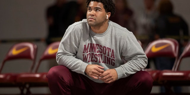 Nationally-ranked University of Minnesota heavyweight wrestler Gable Steveson and a teammate have been arrested on suspicion of criminal sexual conduct. KSTP-TV reports that jail records show Steveson and Dylan Martinez were arrested Saturday night, June 15, 2019, at different times and places in Minneapolis. (Jerry Holt/Star Tribune via AP)