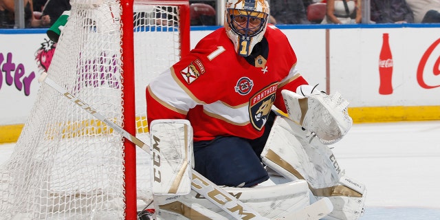 FILE - In this Feb. 23, 2019, file photo, Florida Panthers goaltender Roberto Luongo (1) defends the net against the Los Angeles Kings during the second period of an NHL hockey game in Sunrise, Fla. Florida goalie Roberto Luongo has decided to retire after 19 seasons. The 40-year-old Luongo made the announcement Wednesday, June 26, 2019, on his Twitter account.(AP Photo/Joel Auerbach, File)