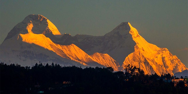 Nanda Devi's twin peaks seen from Chaukori in Uttarakhand, India. 