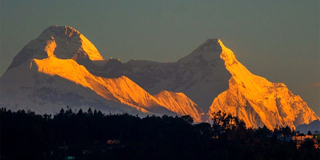 Nanda Devi's twin peaks seen from Chaukori in Uttarakhand, India.