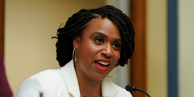 Rep. Ayanna Pressley, seen here in May 2019, slammed President Trump at the news conference.