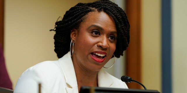 Rep. Ayanna Pressley, seen here in May 2019, slammed President Trump at the news conference.