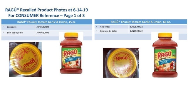 The varieties of Ragú pasta sauce were the subject of a voluntary recall, fearing fragments of plastic in the interior.