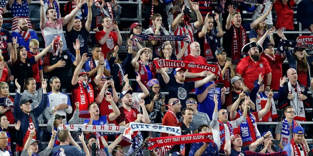 U.S. fans cheer during the second half of the team's CONCACAF Gold Cup soccer match against Guyana on Tuesday, June 18, 2019, in St. Paul, Minn. (AP Photo/Andy Clayton-King)