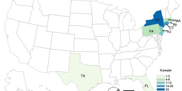 At least 62 people in 8 states have been sickened with salmonella after eating fresh papayas imported from Mexico, according to federal health officials.