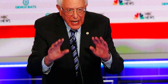 Democratic presidential candidate Sen. Bernie Sanders, I-Vt., speaks during the Democratic primary debate hosted by NBC News at the Adrienne Arsht Center for the Performing Art, Thursday, June 27, 2019, in Miami. (AP Photo/Wilfredo Lee)