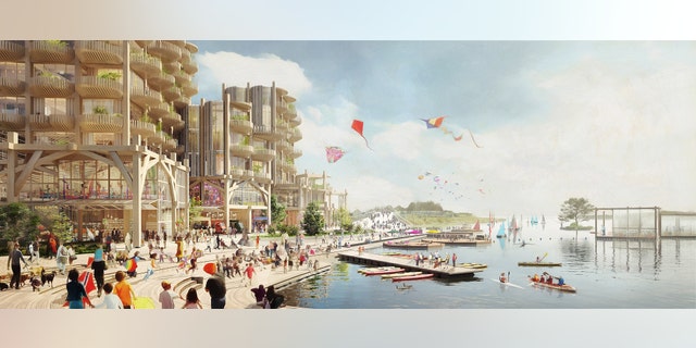 A rendering of Toronto's Parliament Slip during the summer. (Picture Plane for Heatherwick Studio for Sidewalk Labs)