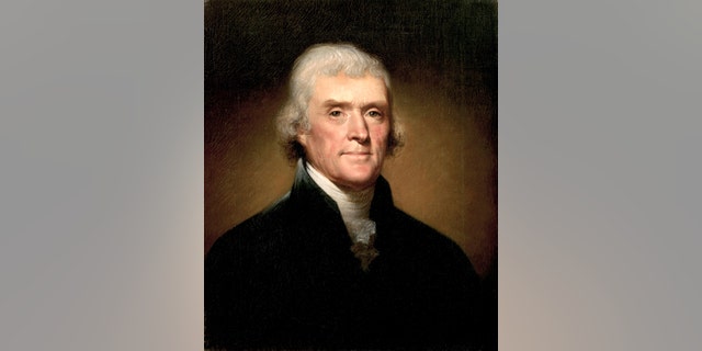 Painting of Thomas Jefferson by Rembrandt Peale, from 1800. The oil on canvas painting is located in the White House, Washington, DC, USA.