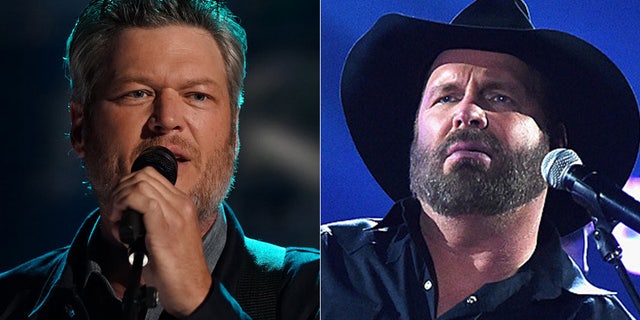 Blake Shelton (left) and Garth Brooks teamed up for Brooks' new song "Dive Bar."