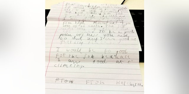 "I would love to be a police officer to stop diamond heists and bank robberies. I'm good at dodging objects and I got good eye sight,â the boy begins. âI am good at jumping from high places and I got lots of stealth.â