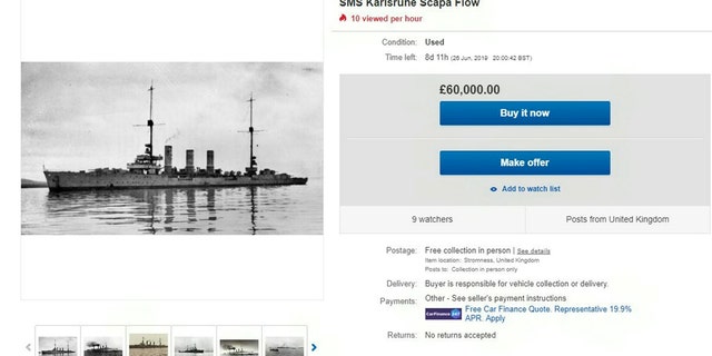 The eBay advert for the sale of the SMS Karlsruhe Scapa Flow for £60,000. (Credit: SWNS, eBay)
