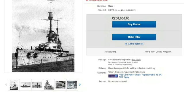 The eBay advert for the sale of the SMS Konig Scapa Flow for £250,000. (Credit: SWNS, eBay)