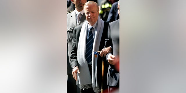 In this Saturday, Sept. 8, 2007 file photo, Italian movie director Franco Zeffirelli arrives at the funeral service of late Italian tenor Luciano Pavarotti in Modena's Duomo Cathedral, Modena, Italy. Italian film director Franzo Zeffirelli has died in Rome at the age of 96. Zefffirelli's son Luciano said his father died at home on Saturday at noon.