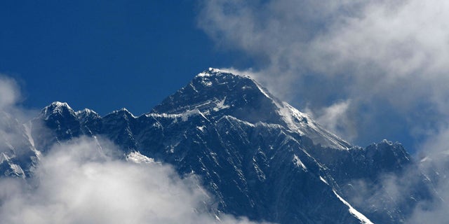 Mount Everest is seen in the Everest region, some 140 km northeast of Kathmandu, on May 27, 2019.