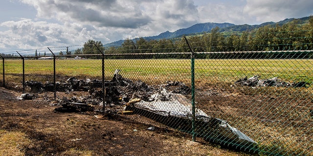 This is the site at Dillingham Airfield in Mokuleia, Hawaii, where a Beechcraft King Air twin-engine plane crashed Friday, killing 11.
