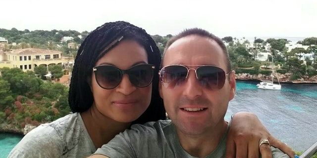 Caroline Johnson, pictured with her husband Philip on their family vacation in Majorca, said she is lucky to be alive.