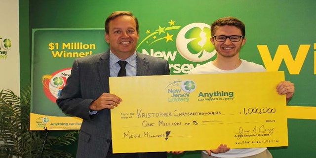 Kristopher Chrysanthopoulos, 20, won $1 million in the New Jersey Mega Millions.
