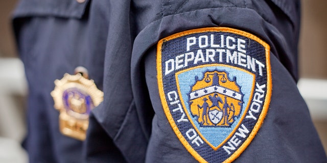 The crest on the jacket of a New York City Police Officer while on patrol.