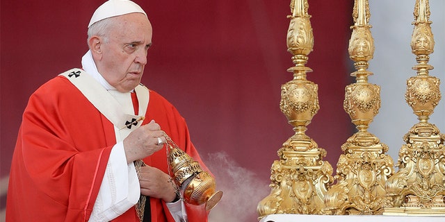Pope Francis celebrates a Pentecost Vigil mass in St. Peter's Square, at the Vatican, on June 8.