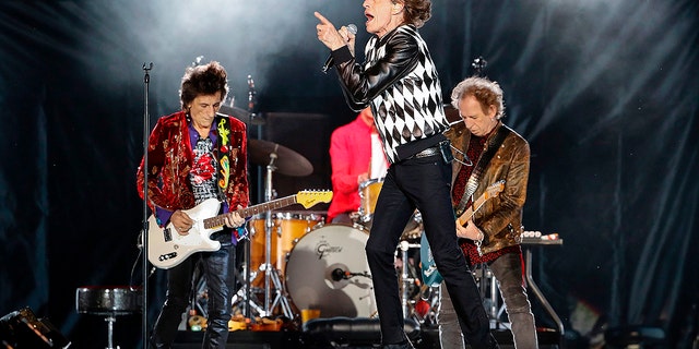 Ronnie Wood, Mick Jagger and Keith Richards of the Rolling Stones perform at Soldier Field in Chicago, June 21, 2019 in Chicago. 