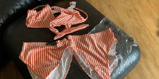 Katrina Harradine, 29, purchased the two-piece Stripe Tie Triangle High Waist Bikini for an upcoming holiday in St. Lucia.