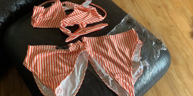 Katrina Harradine, 29, purchased the two-piece Stripe Tie Triangle High Waist Bikini for an upcoming holiday in St. Lucia.