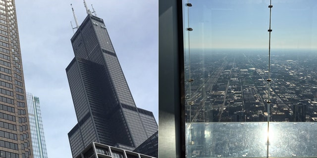 The Chicago Skydeck, atop the Willis Tower, includes four glass enclosures collectively called The Ledge, which opened in 2009 and provide tourists with the feeling of standing suspended in the air at an altitude of 1,360 meters above the ground and at a distance of 4 feet from the building.