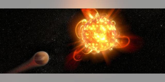 Artist's impression shows a superflare near a distant star.