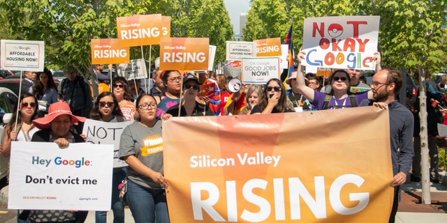 A coalition of activist groups, shareholders and employees demonstrated outside Google's headquarters in Mountain View, California, this week.