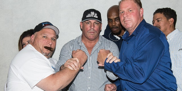 TV personality Henry "Nacho" Laun, celebrity boxing promoter Damon Feldman and Thomas Markle, Jr. attend the Rocco's Collision Presents Celebrity Boxing 68: Thomas Markle, Jr. v. Nacho Press Conference on May 15, 2019 in Philadelphia.