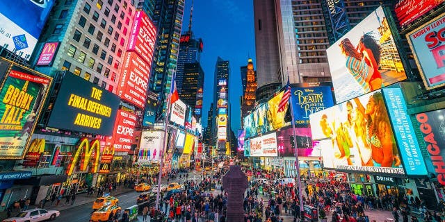 The lights of Times Square in New York City.