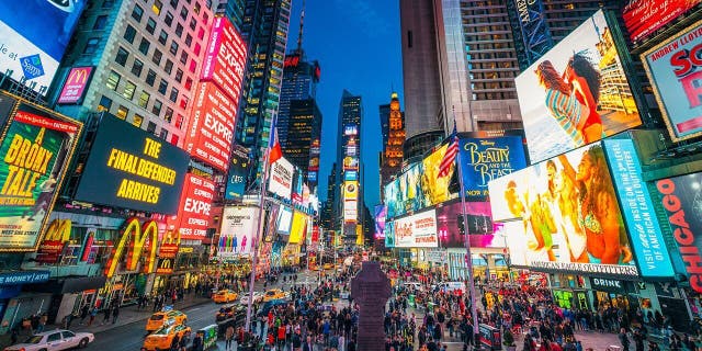 The lights of Times Square in New York City.