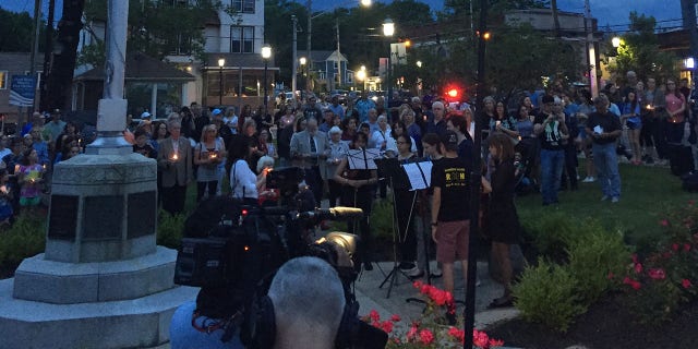 Pearl River, N.Y., residents gathered Saturday to protest plans to release one of two men convicted in the 1980 sexual assault and murder of 16-year-old Paula Bohovesky. (Cristina Corbin, FOX News)