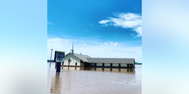 The flooded church in Webbers Falls